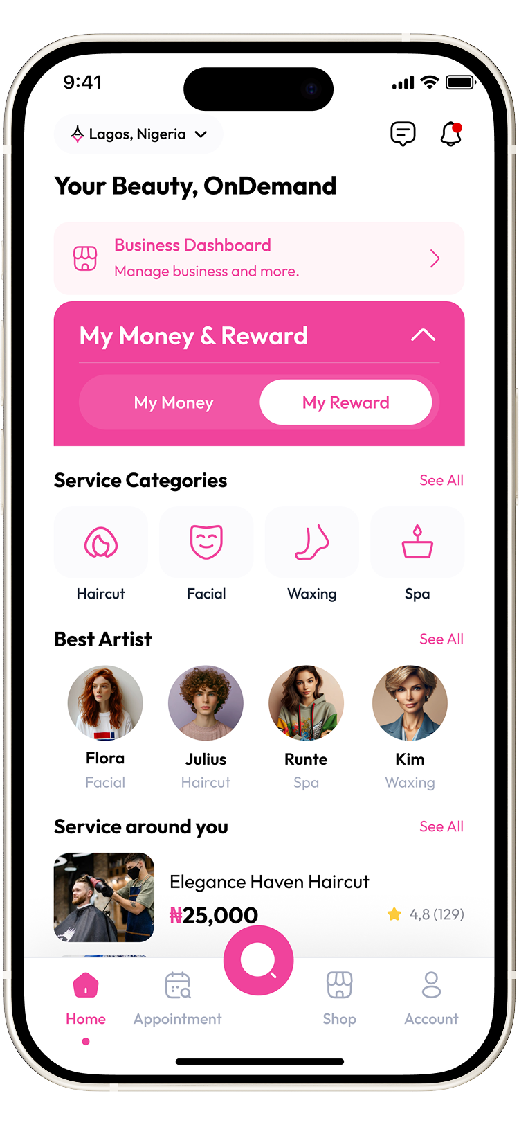 CityGlam Customer Dashboard